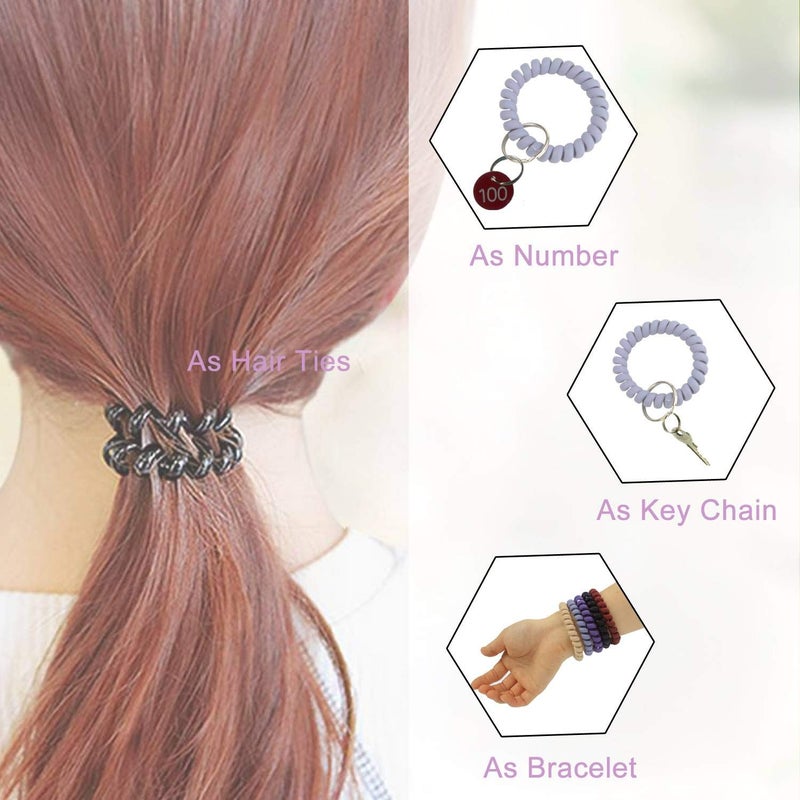 BIHRTC Pack of 5 Mix Color Plastic Coil Wrist Coil Stretch Wristband Elastic Stretchable Spiral Bracelet Key Ring Chain Hook Holder for Gym Pool ID Badge and Outdoor Sports - Image 4